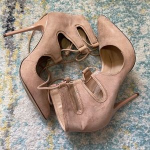 Nude suede pointy toe heels